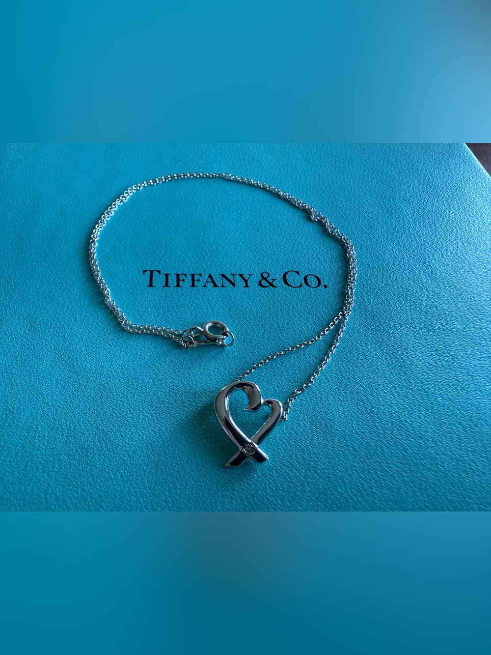 Tiffany&Co. Paloma Picasso Sterling Silver Diamond Loving Heart Pendant Necklace
